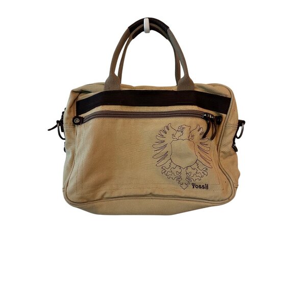 Vintage NWT Fossil Canvas Laptop Messenger Bag With Embroidered Crest Design - Picture 3 of 7